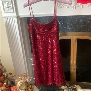 Red Sequin Spaghetti Strap Dress